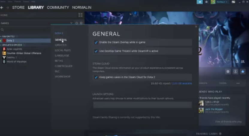 general settings menu in Dota 2