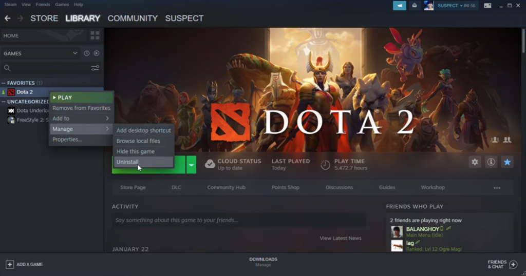 how to delete Dota 2