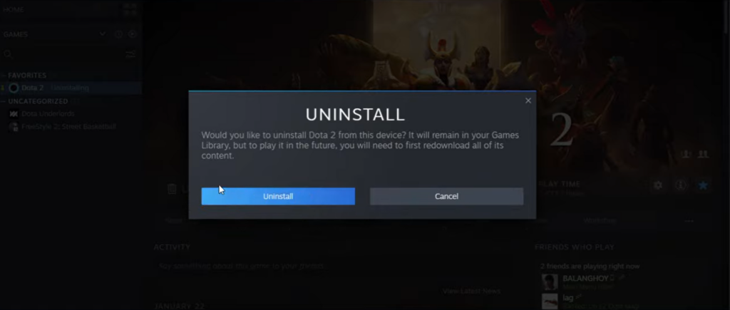 uninstalling Dota 2