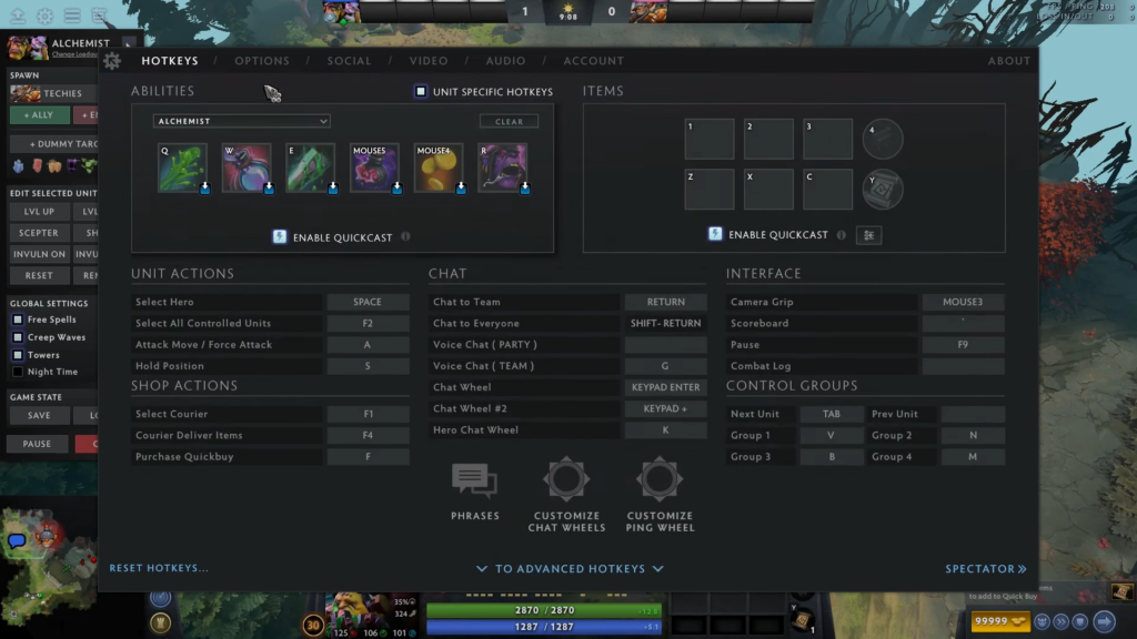 hotkeys settings in Dota 2